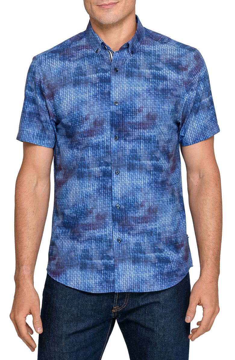 Brooklyn Brigade Textured Woven Short Sleeve Basic, Main, color, Navy