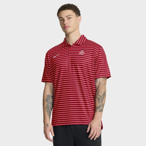 Men's Nike Scarlet Ohio State Buckeyes 2025 Coaches Premium Tour Stripe Dri-FIT Polo