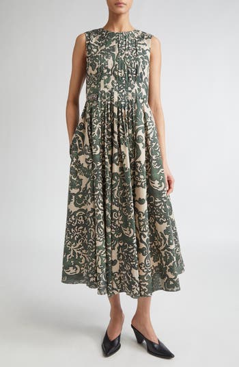 MAXMARA RUNWAY コットンツイル ドレス NIEVO Max Mara Venice Print Pleated Cotton Voile Dress | Nordstrom