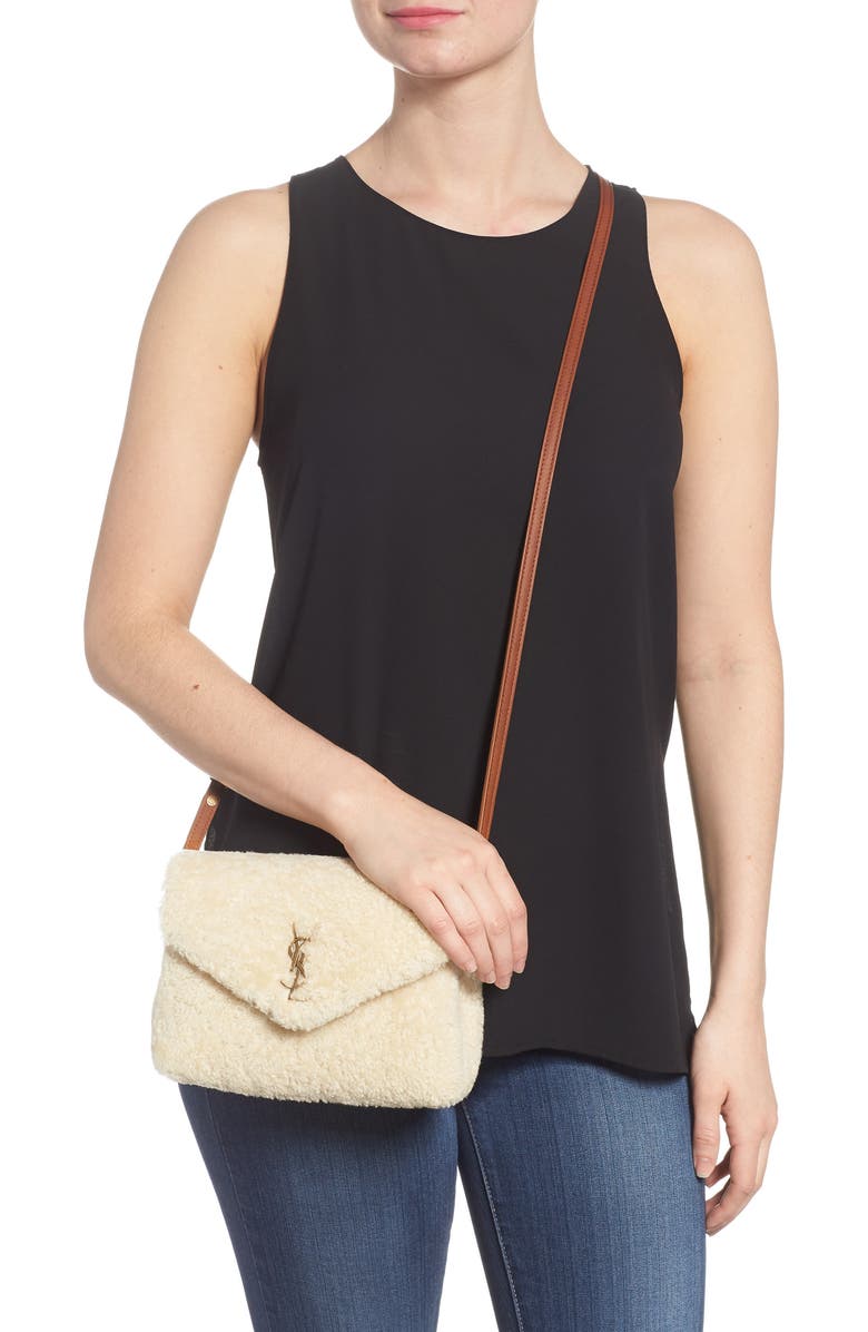 Saint Laurent Small Loulou Genuine Shearling Crossbody Bag, Alternate, color,