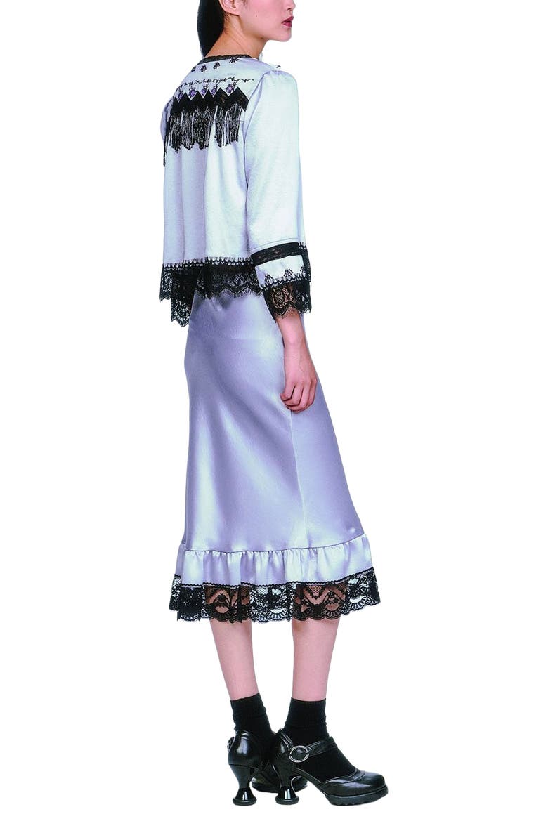 Anna Sui Boudoir Satin Lace Skirt, Alternate, color, Silver