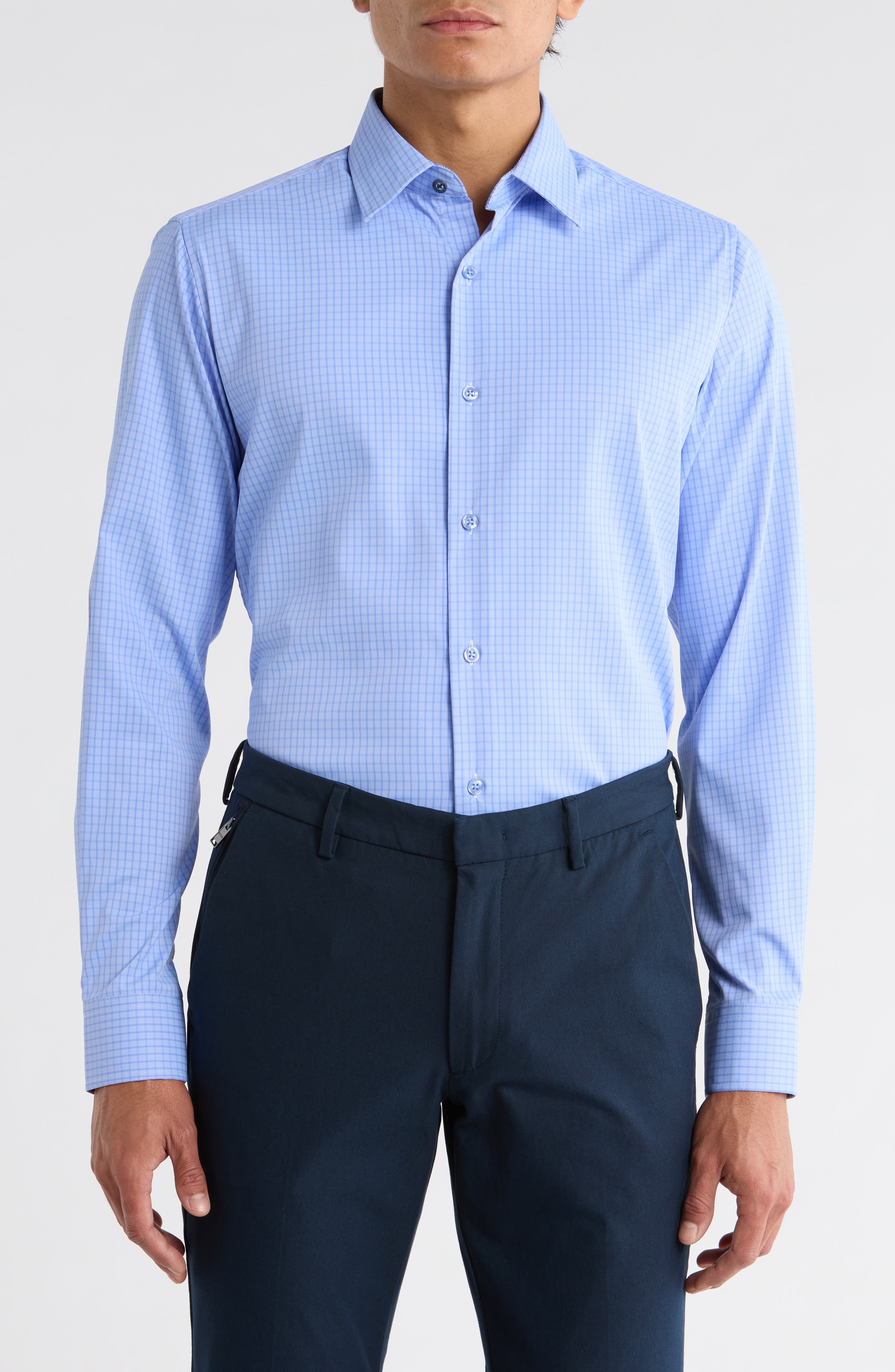 Duchamp Slim Fit Windowpane Check Dress Shirt