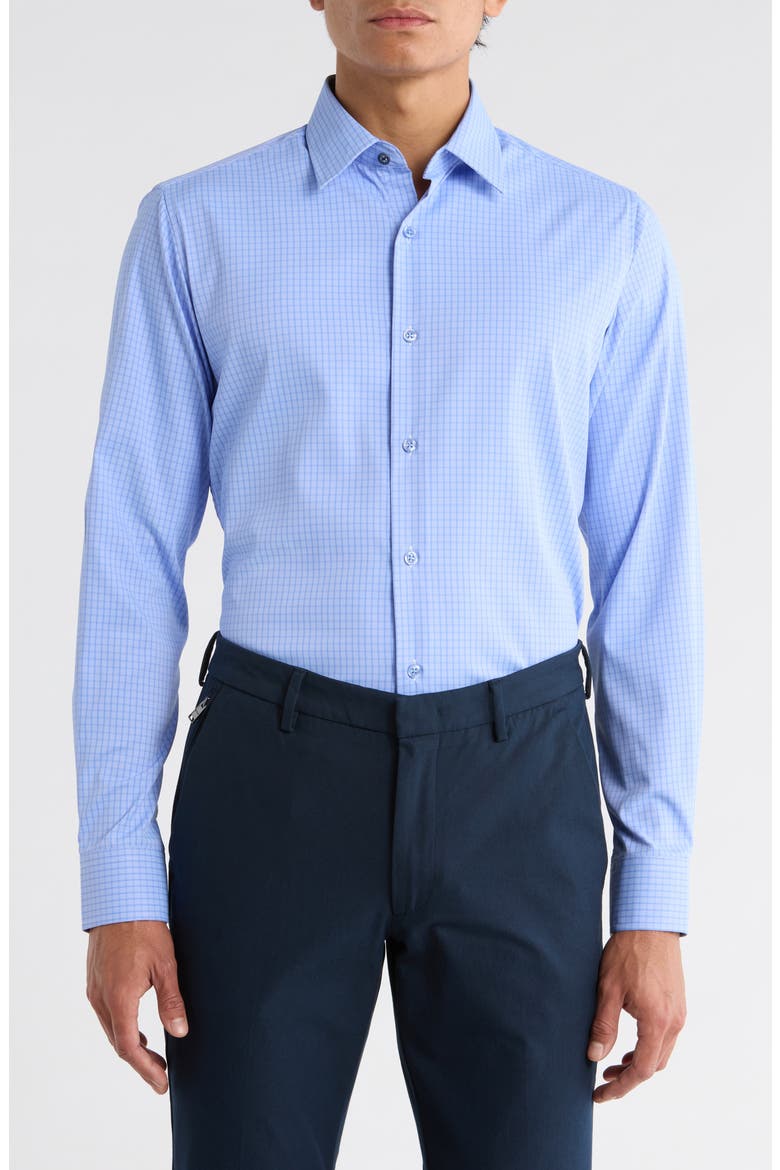 Slim Fit Windowpane Check Dress Shirt, Main, color, BLUE