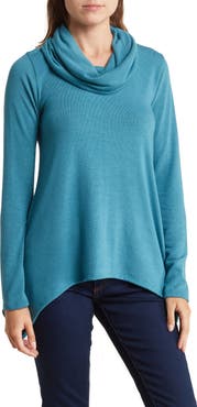 GO COUTURE Cowl Neck Swing Hem Sweater
