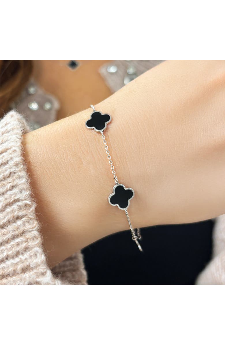 The Lovery Fine Jewelry Small Onyx Clover Bracelet, Alternate, color, White Gold