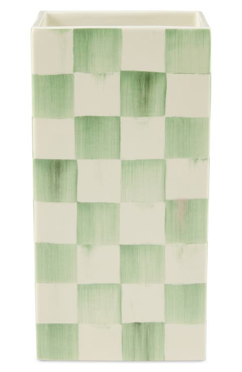 Sage Check Pillar Vase