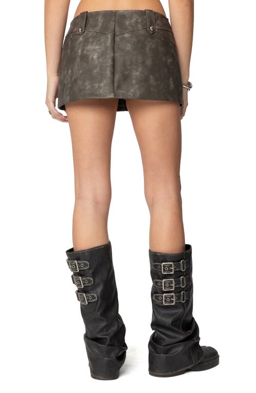 Edikted Bar Washed Faux Leather Miniskirt In Dark-gray