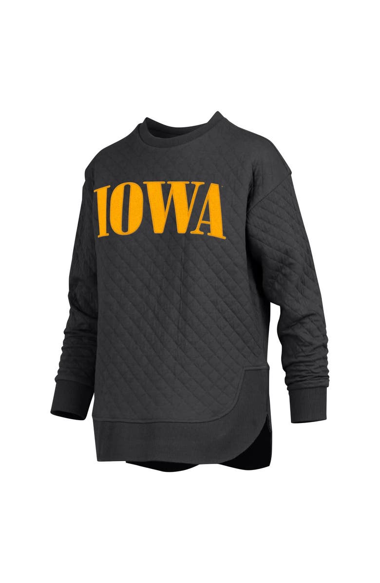PRESSBOX Women's Pressbox Black Iowa Hawkeyes Quilted Long Sleeve Pullover Sweatshirt, Alternate, color, Black