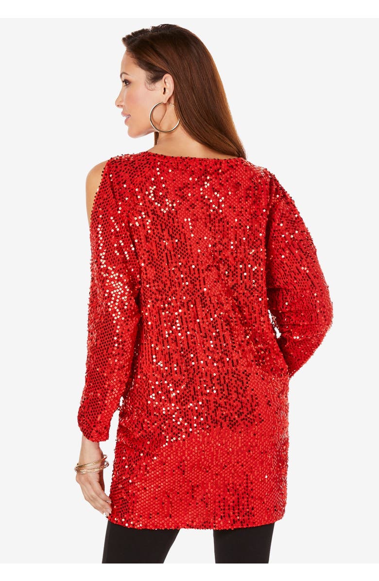 Roaman's Cold-Shoulder Sequin Tunic, Alternate, color, Black