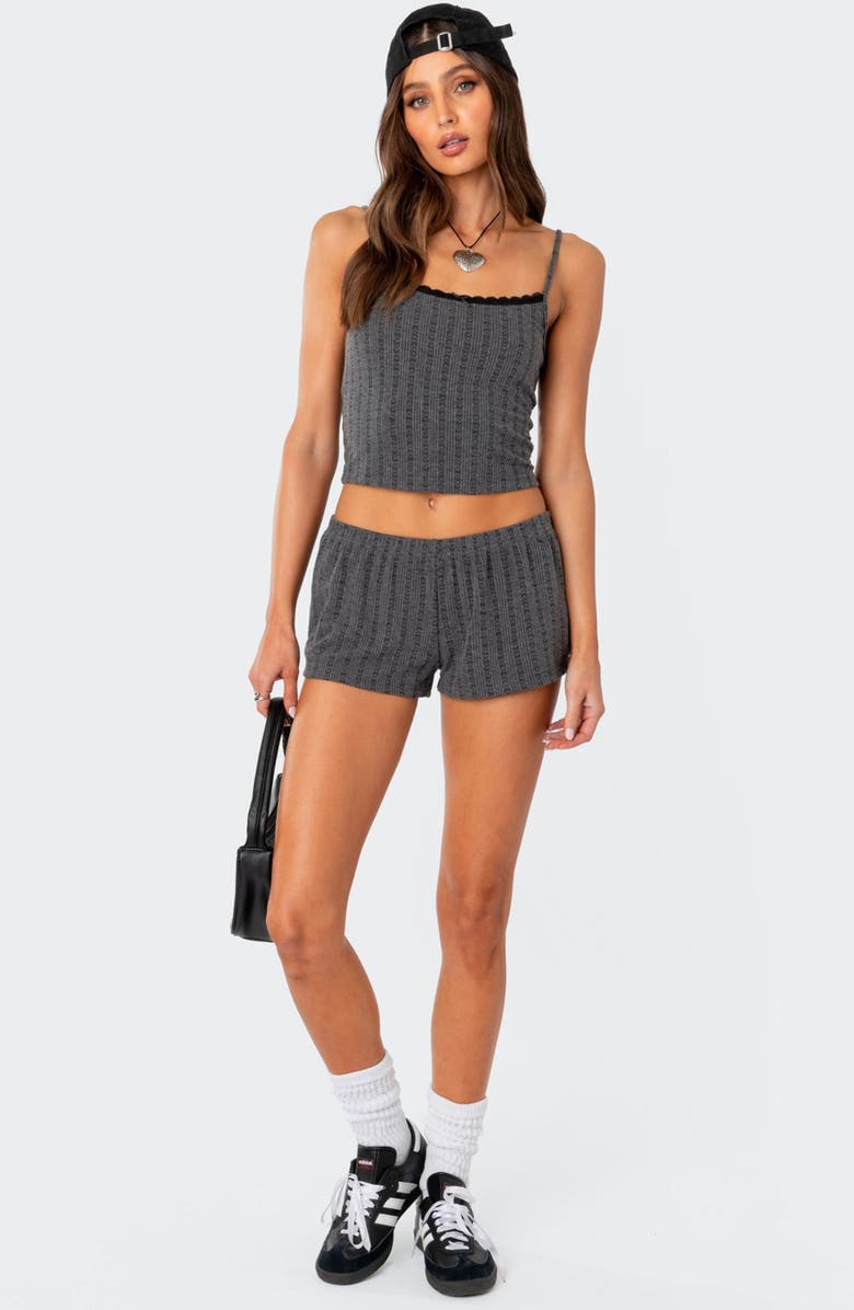 EDIKTED Irene Pointelle Crop Camisole, Alternate, color, Gray