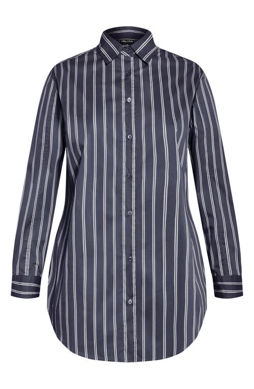 City Chic Celine Stripe Shirt In Navy