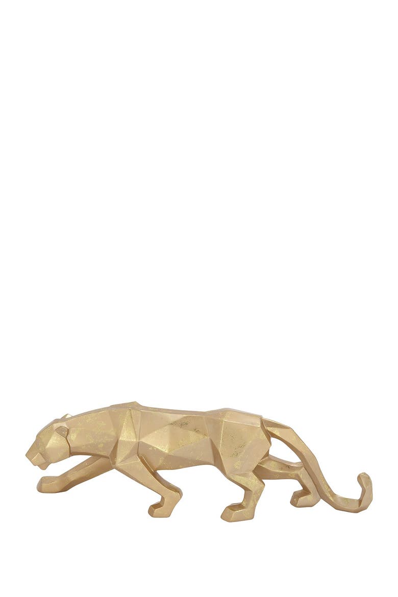 Goldtone Polystone Modern Leopard Sculpture, Main, color, GOLD
