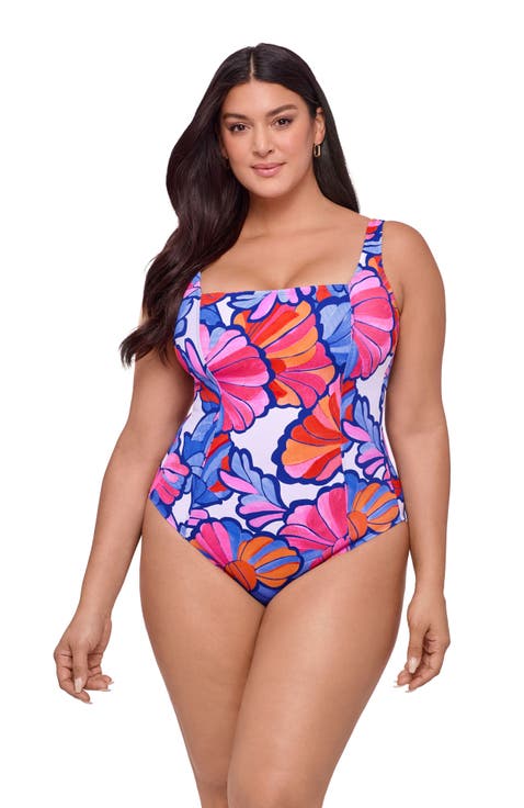 Square Neck Lace-Up Back One Piece Swimsuit