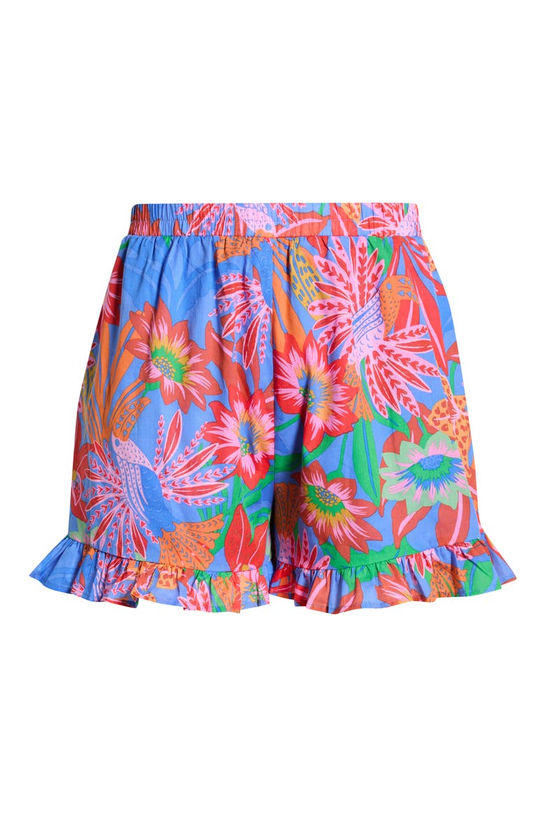 Cindal Floral Daniela Ruffle High Waist Shorts, Alternate, color, BLUE-PINK-MULTI