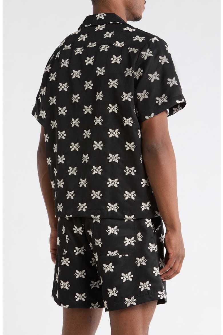 Ronan Embroidered Camp Shirt, Alternate, color, BLACK
