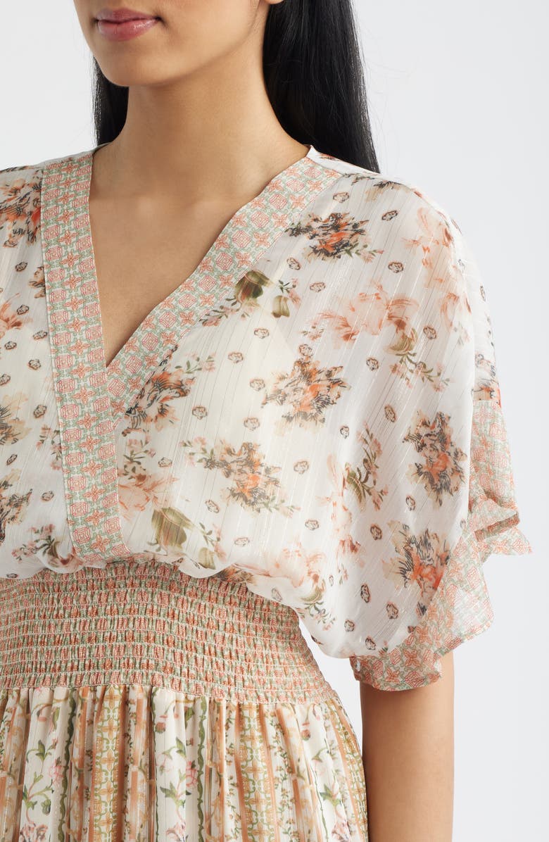 LAYERED WITH LOVE Metallic Thread Mixed Floral Maxi Dress, Alternate, color, Ivory Floral