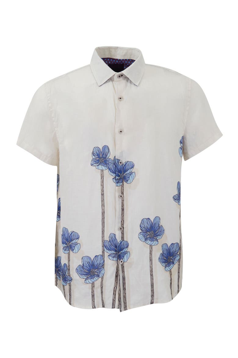 Crafty Floral Short Sleeve Fine Linen Shirt, Alternate, color, CRAFTY FLORAL IVORY