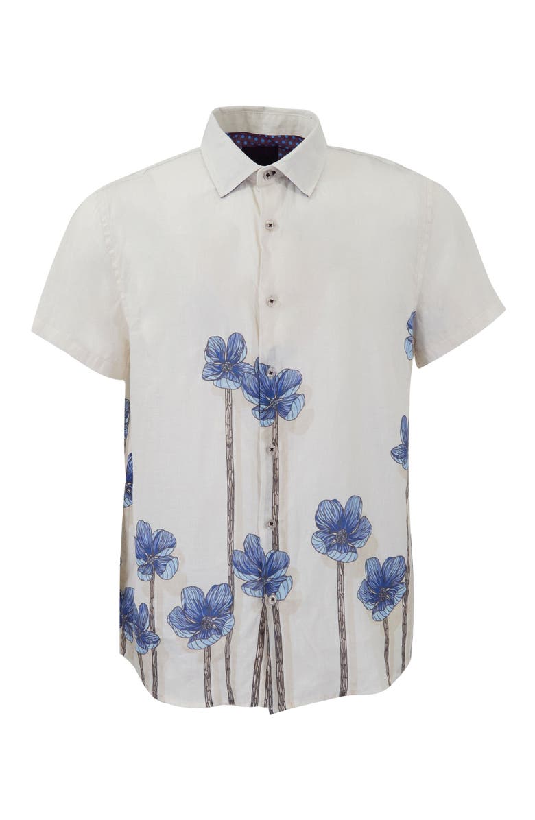Lords of Harlech Crafty Floral Short Sleeve Fine Linen Shirt, Alternate, color, Crafty Floral Ivory