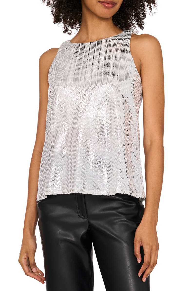 Vince Camuto Sequin Sleeveless Top, Main, color, Silver