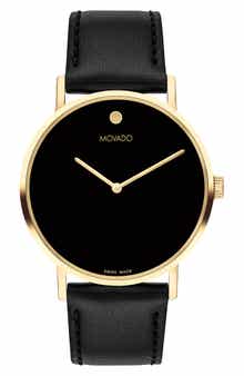 Movado Signature Leather Strap Watch, 40mm x 5.7mm