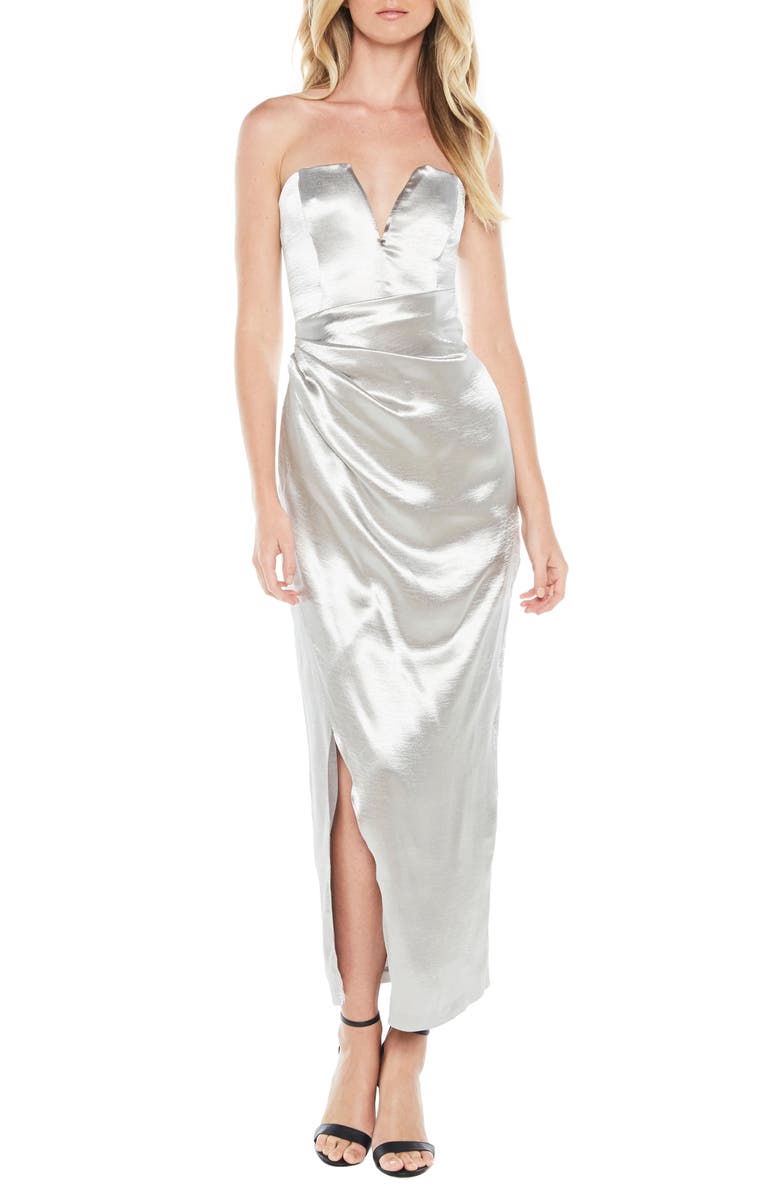 Bardot Eri Strapless Satin Gown, Main, color, 