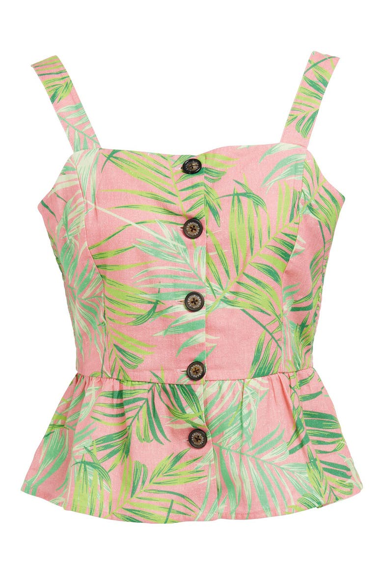 Aralia Frond Print Cotton Peplum Top, Alternate, color, PINK MULTI