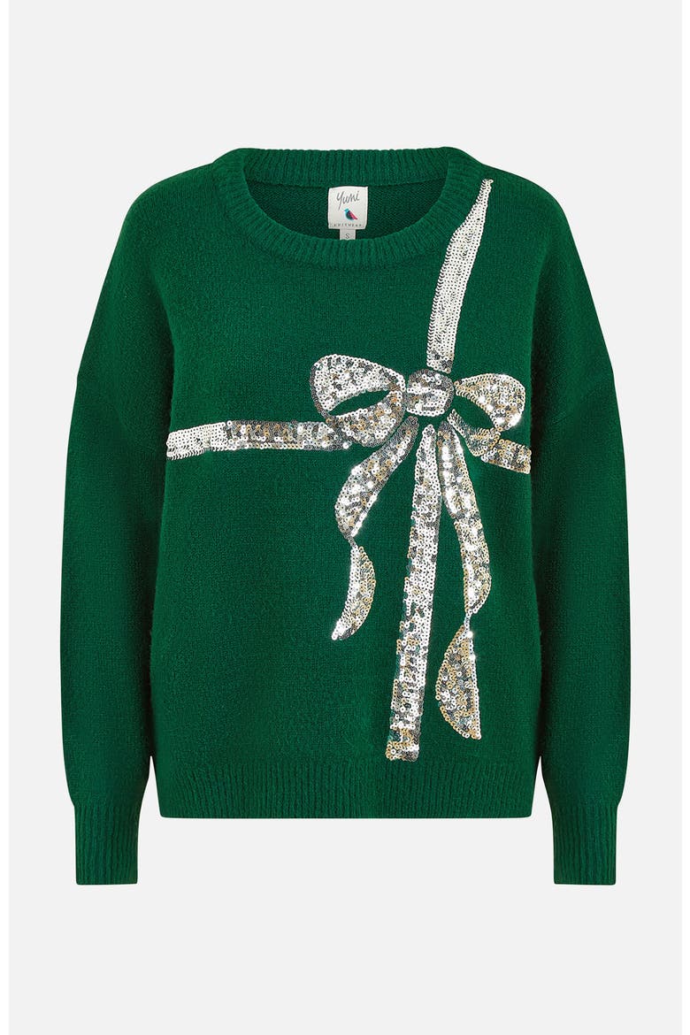Sequin Bow Knitted Sweater, Alternate, color, Green