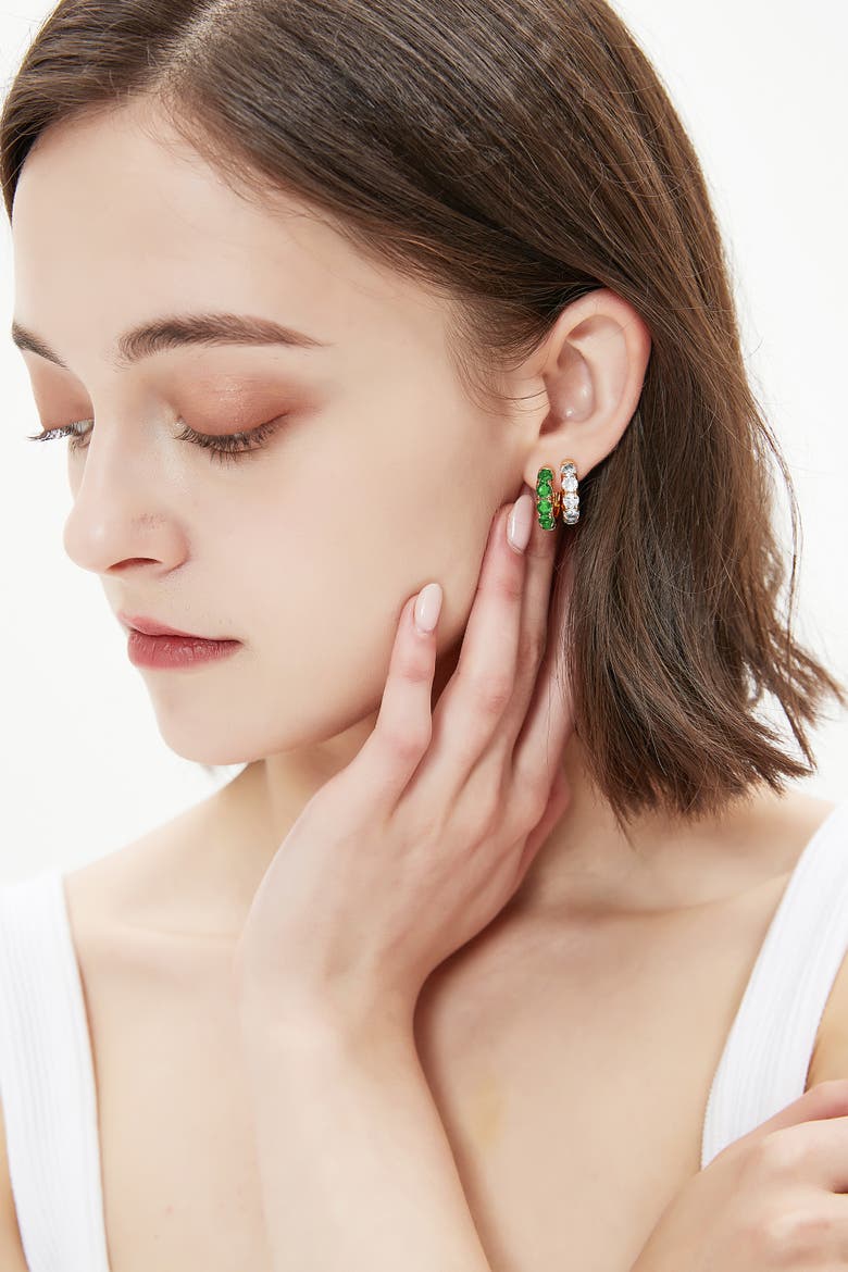 Daniela Huggie Hoop Zirconia Earrings, Alternate, color, Clear white
