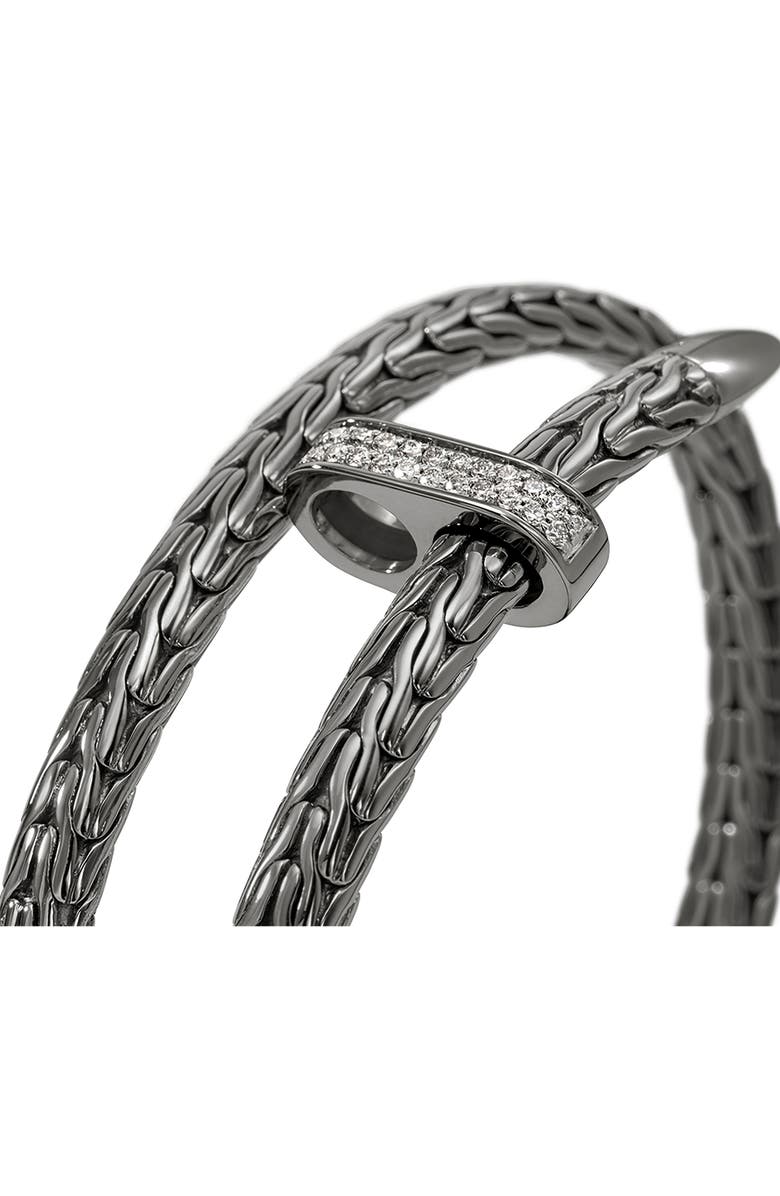 John Hardy Spear Flex Cuff, Diamonds, Alternate, color, Dark Sterling Silver