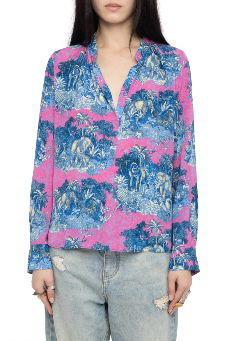 Tink Wild Jungle Print Crepe Popover Top, Main, color, LADY