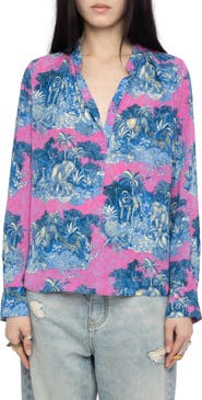 Zadig & Voltaire Tink Wild Jungle Print Crepe Popover Top