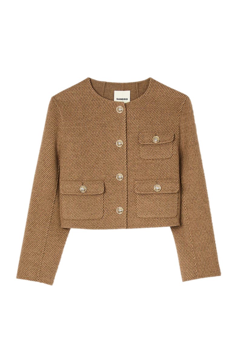 SANDRO Cropped button-down jacket, Alternate, color, 