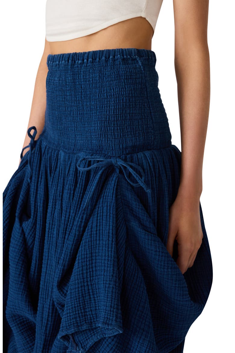 Bisou Strapless Smocked Gauze Midi Dress, Alternate, color, SOFT INDIGO