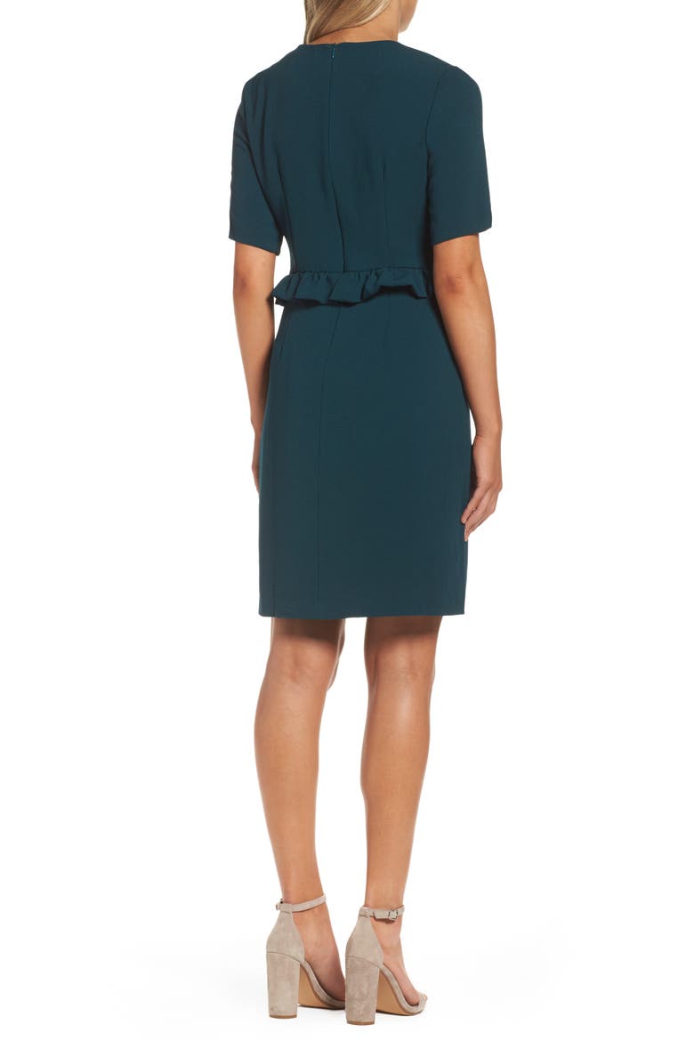 Ruffle Crepe Sheath Dress, Alternate, color, PINE