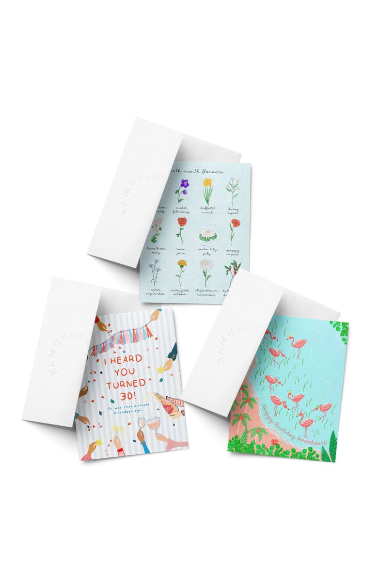 Ramus & Co Birthday Greeting Card Pack Sets (3 ct, Assorted) Birth Month Flowers, I Heard You Turned 30, Flamingo Party, Main, color, Multi-Pack