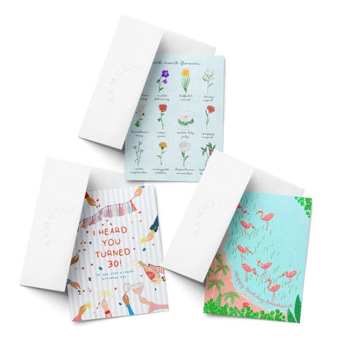 Birthday Greeting Card Pack Sets (3 ct, Assorted) Birth Month Flowers, I Heard You Turned 30, Flamingo Party