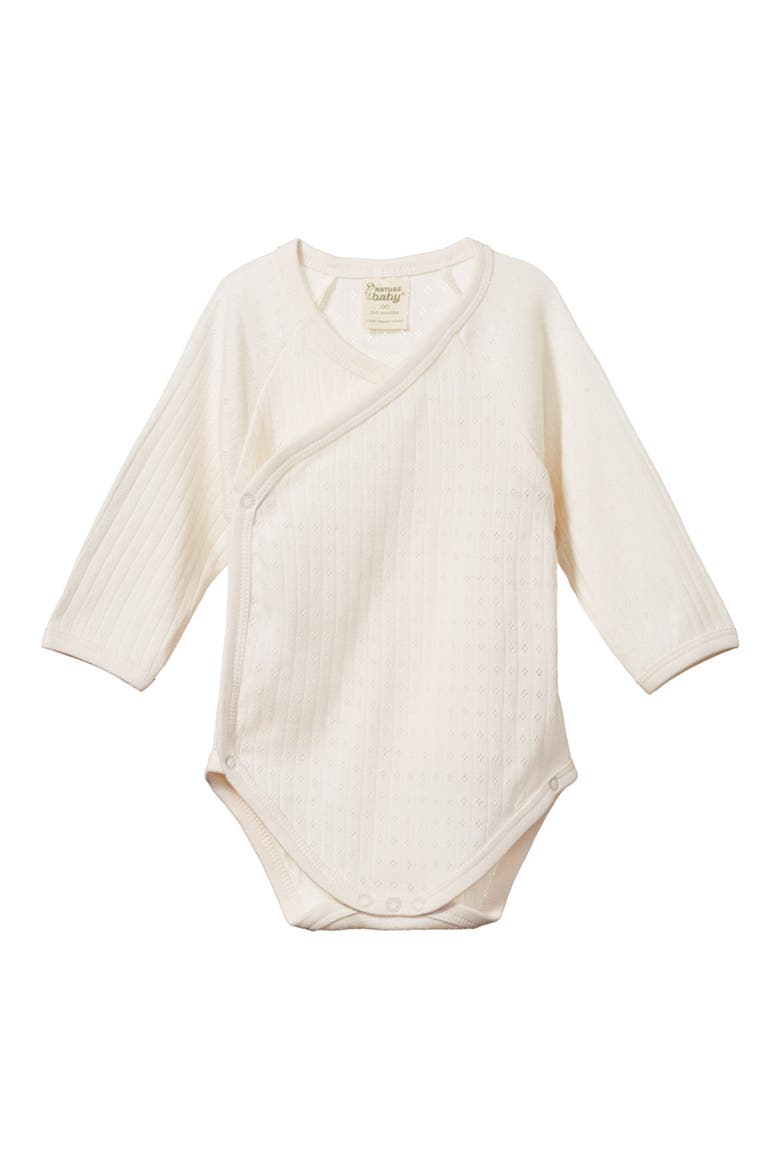 Long Sleeve Organic Cotton Pointelle Wrap Bodysuit, Main, color, NATURAL