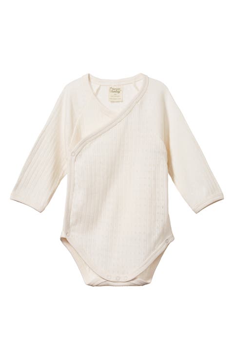 Long Sleeve Organic Cotton Pointelle Wrap Bodysuit