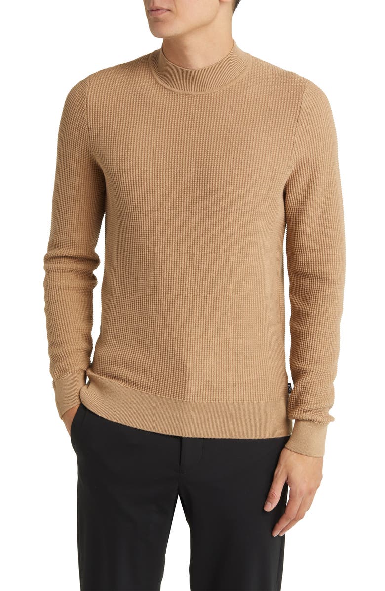 BOSS Opale Waffle Long Sleeve Virgin Wool Blend Sweater, Main, color, 