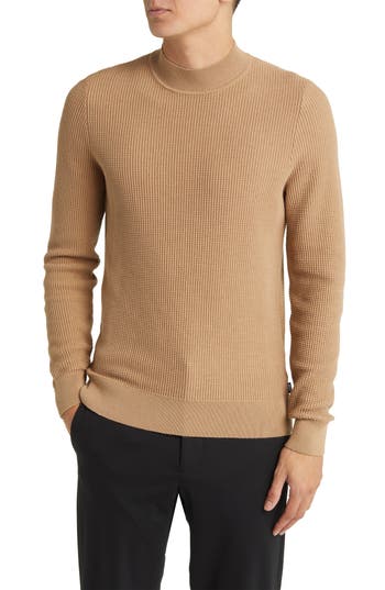 HUGO BOSS BOSS OPALE WAFFLE LONG SLEEVE VIRGIN WOOL BLEND SWEATER 