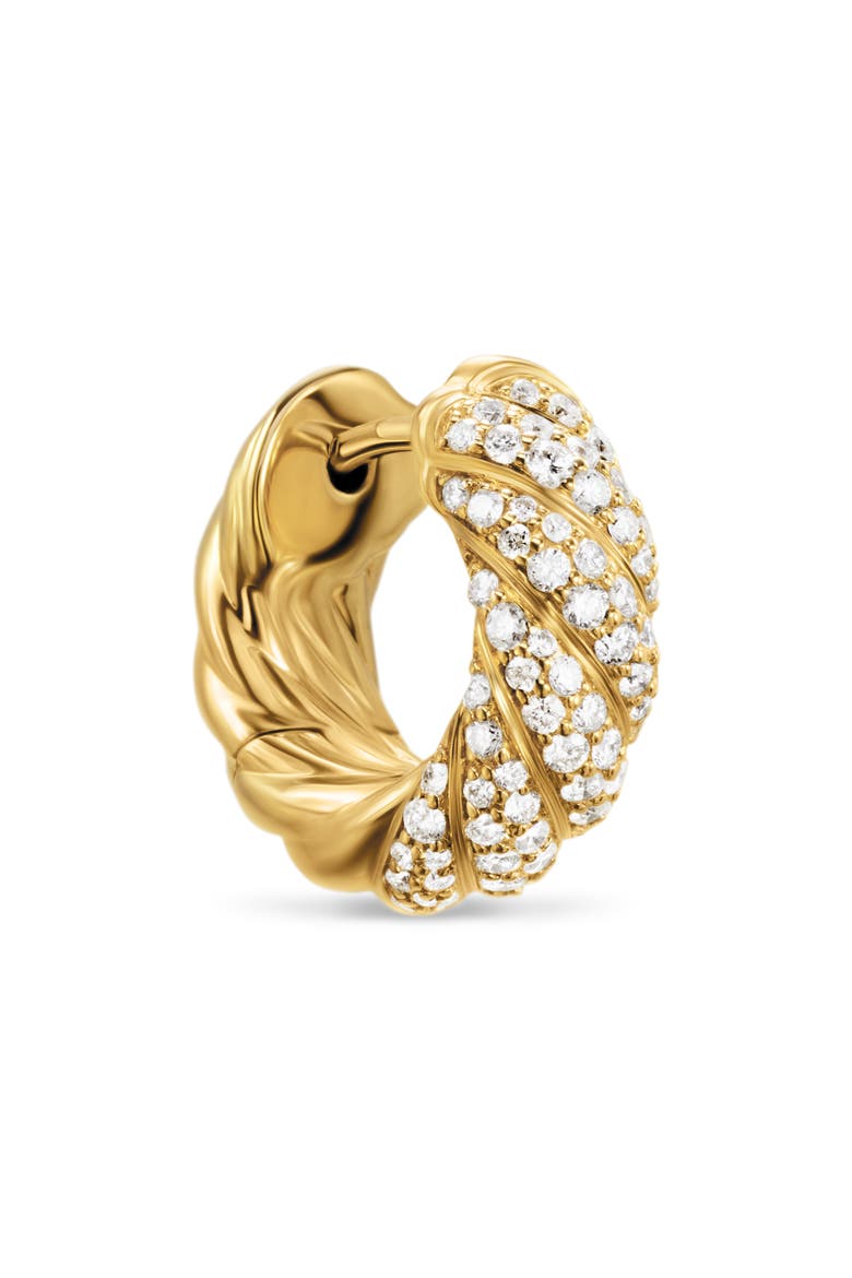 Sculpted Cable Hoop Earrings in 18K Yellow Gold with Diamonds, 14.4mm, Alternate, color, 18K GOLD