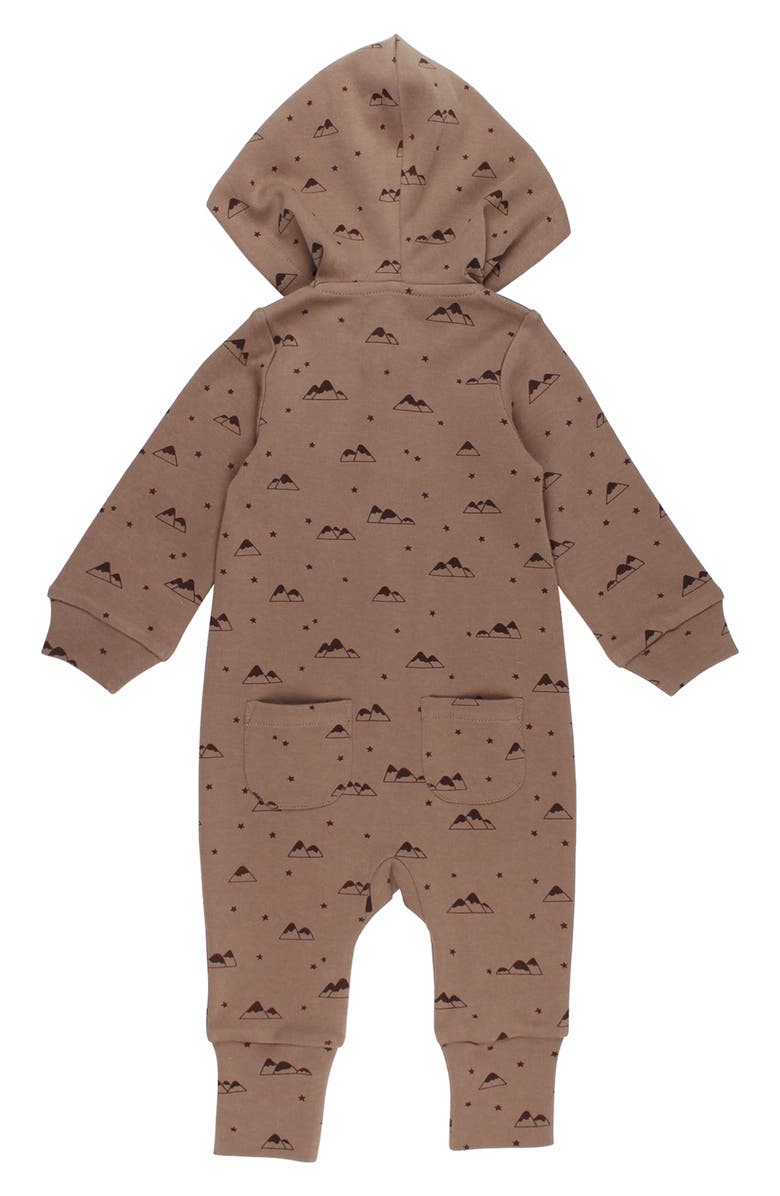 L'ovedbaby Print Organic Cotton Hooded Romper, Alternate, color, Latte Mountain