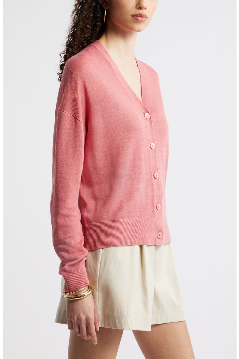 V-Neck Linen & Viscose Cardigan, Alternate, color, PINK CLAY