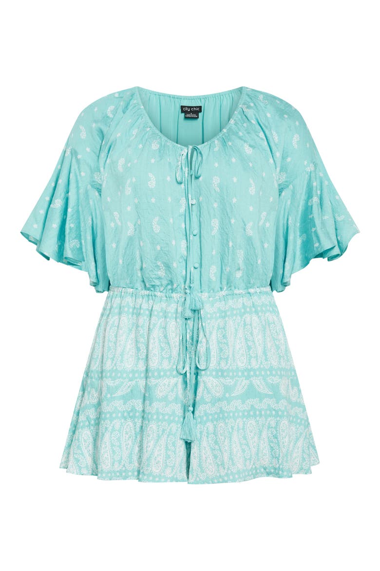 Harlow Paisley Flutter Sleeve Playsuit, Alternate, color, PAISLEY AQUA SKY