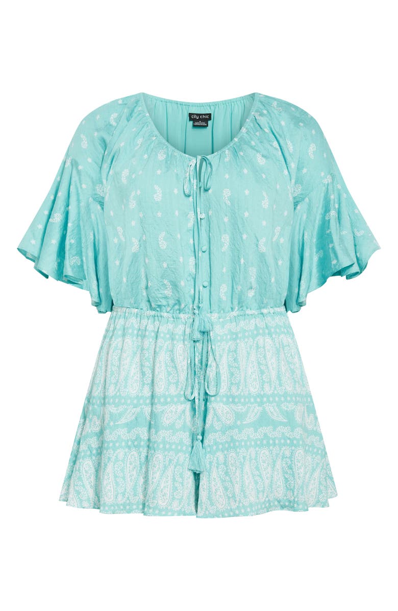 City Chic Harlow Paisley Flutter Sleeve Playsuit, Alternate, color, Paisley Aqua Sky