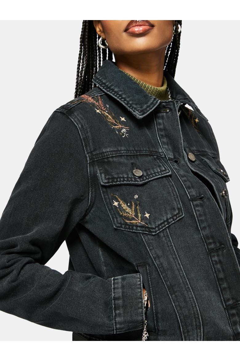 Abellona Embroidered Denim Jacket, Alternate, color, Black