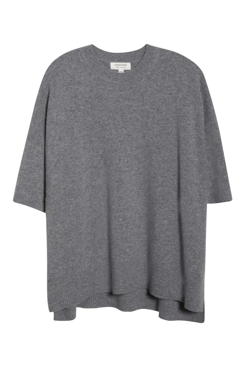 Short Sleeve Cashmere Sweater, Alternate, color, GREY NIGHT
