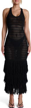 Naked Wardrobe Open Stitch Fringe Midi Dress