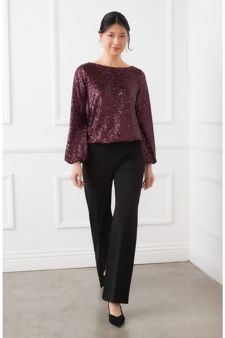 Sequin Boat Neck Top, Alternate, color, EGGPLANT