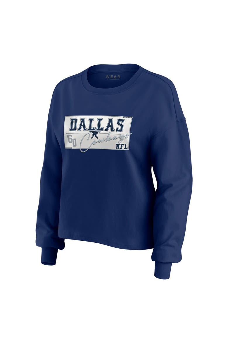 Women's WEAR by Erin Andrews Navy Dallas Cowboys Heavy Rugby Jersey Long Sleeve T-Shirt & Shorts Lounge Set, Alternate, color, Navy